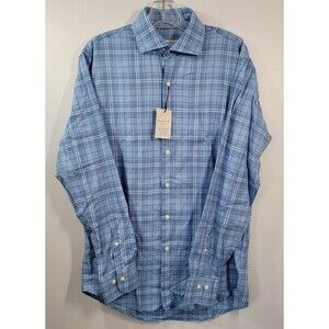 Peter Millar Crown Yates Summer Soft Cotton Sport Shirt Men's M Blue Plaid